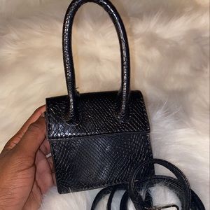 Black Leather Croc Mini Bag